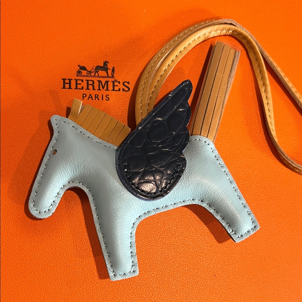 Genuine sheepskin leather Blue and Black Pegasus Horse Bag Charm